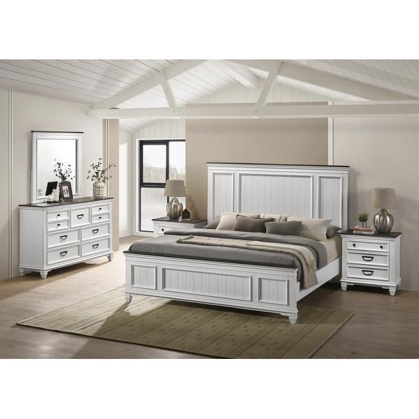 Roundhill Furniture Clelane Wood Bedroom Set with Bed, Dresser, Mirror ...