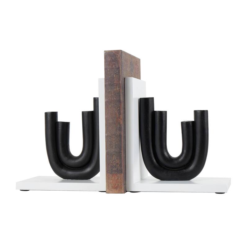 CosmoLiving by Cosmopolitan Black or White Wooden Bookends with White or Black Stands (Set of 2)