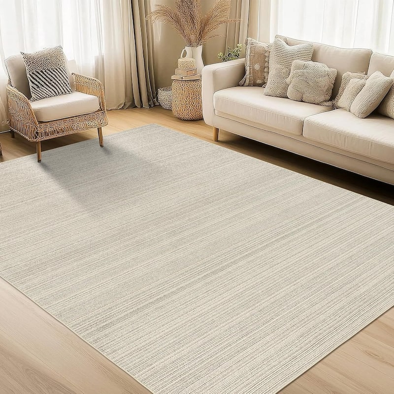 Modern Stripe Machine Washable Area Rug for Bedroom, Living Room, Beige - 1'6" x 2'6" - Beige 8' x 10'