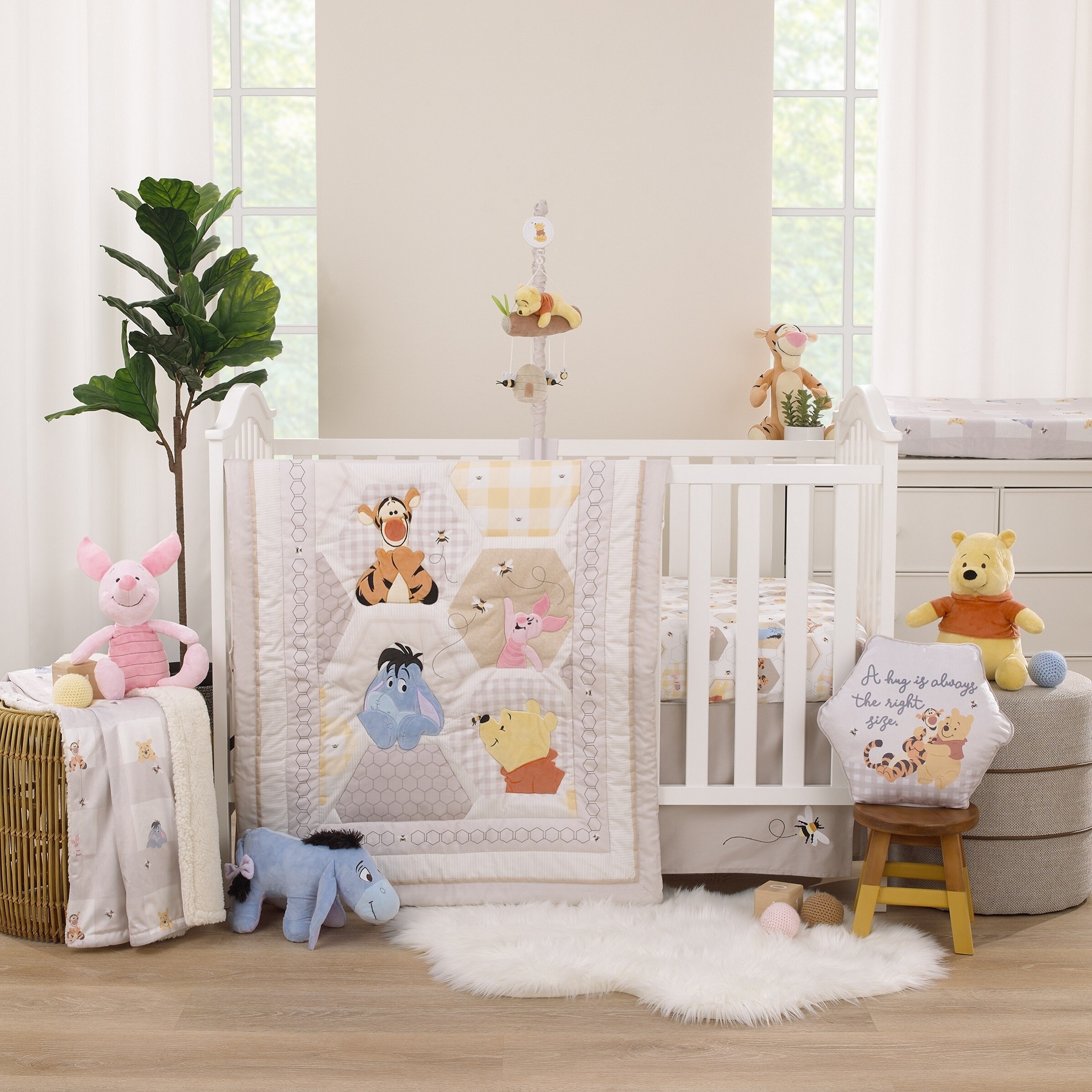 Disney Winnie the Pooh Hugs and Honeycombs Grey and White Plaid with Piglet Tigger and Eeyore Super Soft Sherpa Baby Blanket Bed Bath Beyond 40559790
