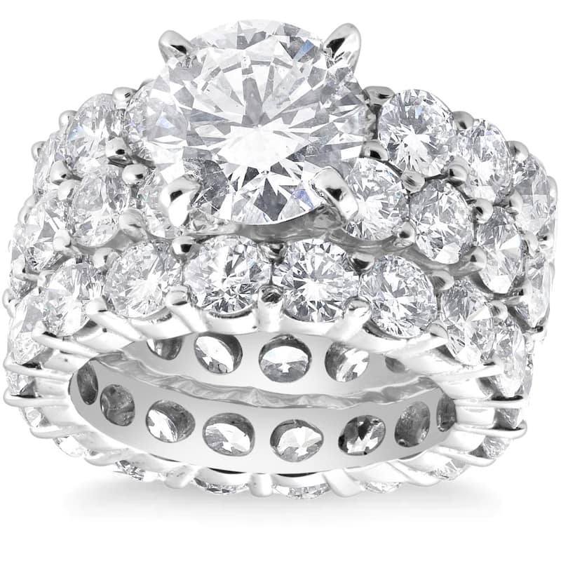 15Ct TW Diamond Eternity Engagement Wedding Ring Set White Gold Lab Grown