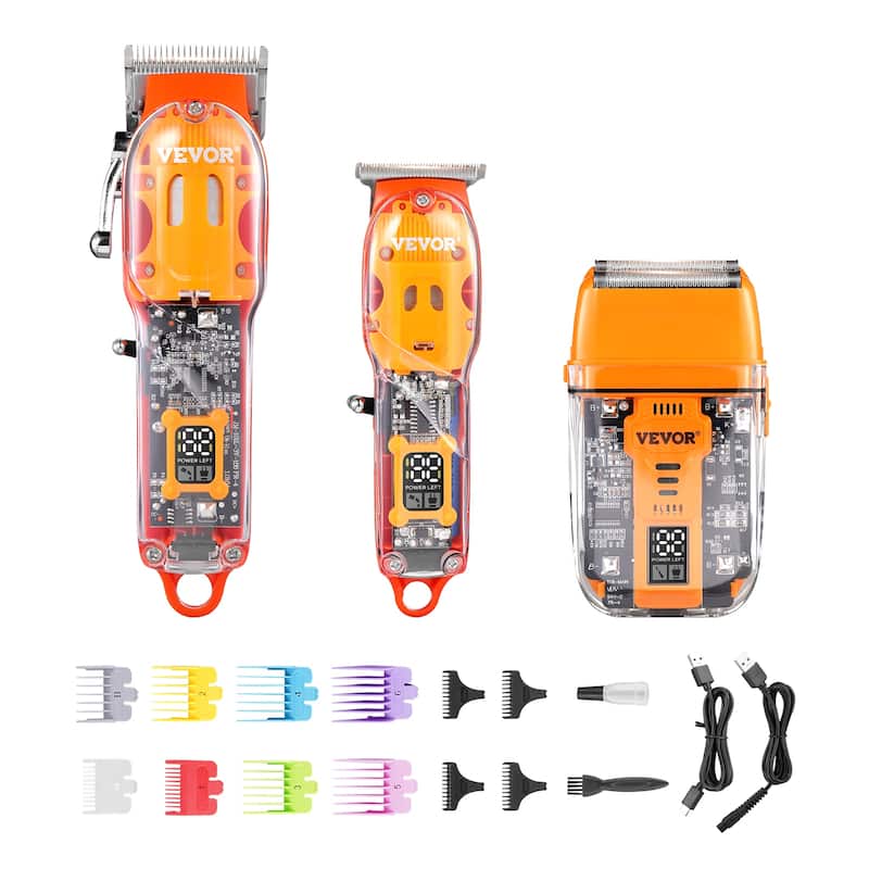 Professional Hair Clipper for Men, 3-in-1 Hair Clipper Trimmer & Razor Shaver Set, for Home Barber, Ideal Gift - Orange