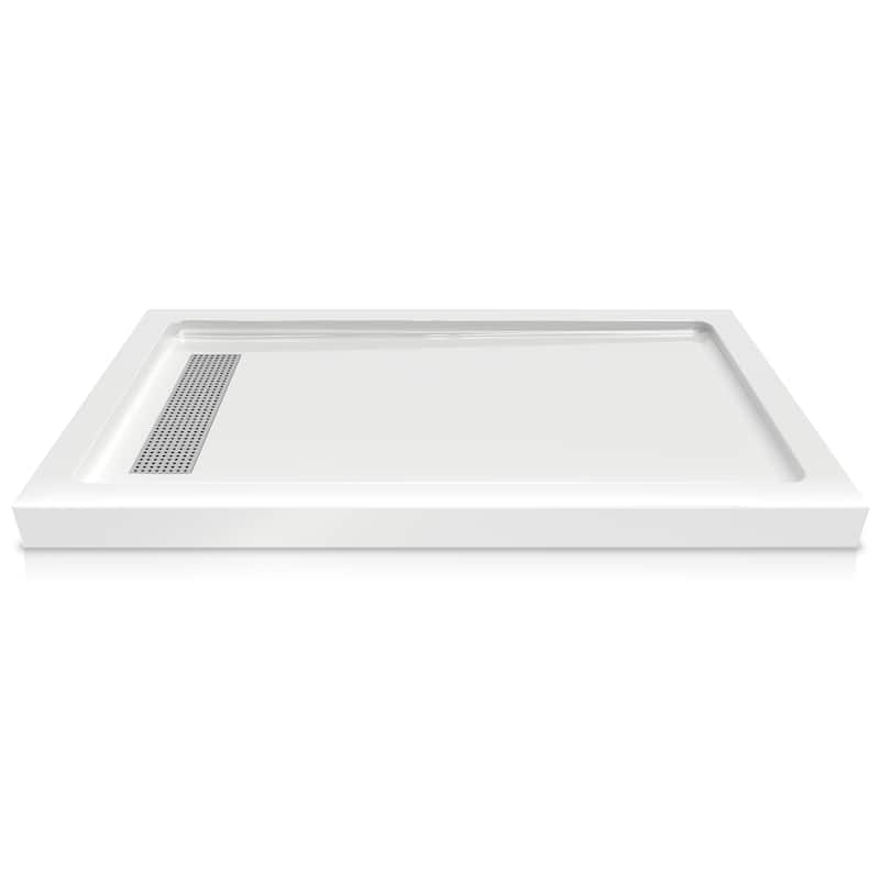 i-Homare 36" X 60" Rectangular Shower Base with Side Trench Drain and 3 Aluminium Flanges,Including Drain Cover
