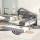 preview thumbnail 2 of 11, Roof Design Storage Platform Bed Full Size Daybed with Trundle Bed and Open Storage Shelves, Pine Wood Frame Sofa Bed, Gray