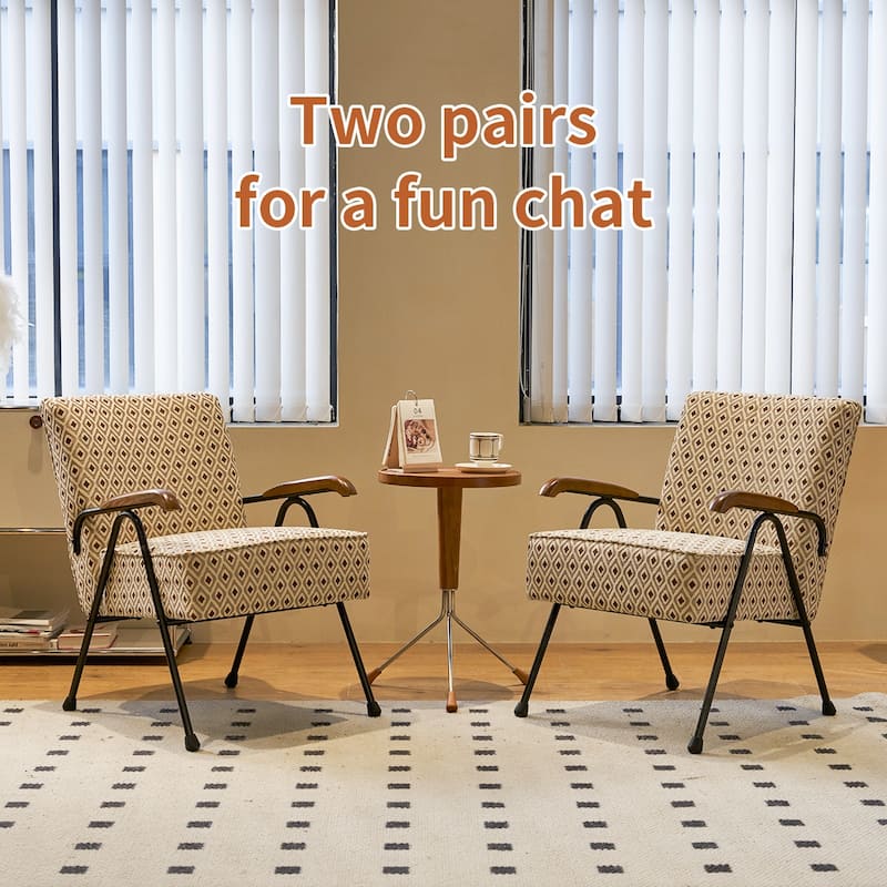 Cream+Brown Modern 20" High Back Upholstered Accent Chair with Metal Legs and Soft Padded