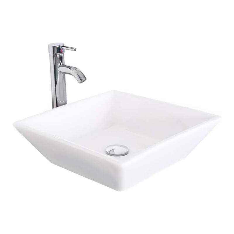 Eclife Artistic Vessel Sinks for Bathroom Vanity Tempered Glass Ceramic Basin - Ceramic square sink