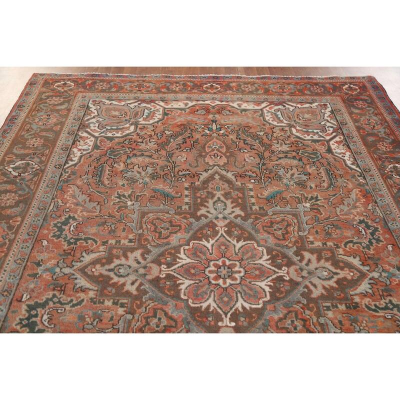 Hand Knotted Oriental 100% Wool Carpet Traditional Floral Red Heriz Area Rug - 10' 0'' X 7' 1''