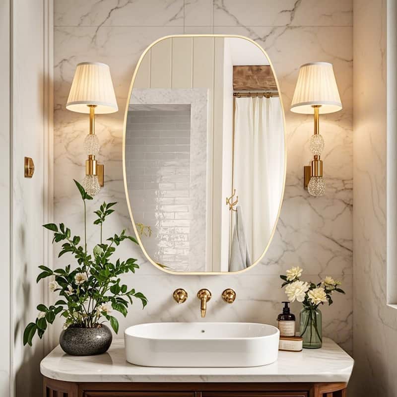 Oval Wall Mirror Bathroom Mirror for Over Sink - 24"X36" - Gold