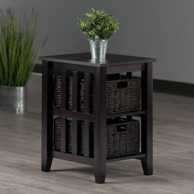 Morris Table with Foldable Corn Husk Baskets, Espresso and Chocolate