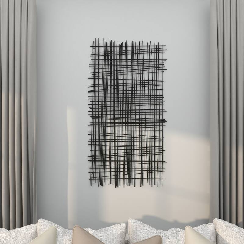 Metal Geometric Overlapping Lines Cross Hatch Home Wall Decor - Black - Roche River Decor