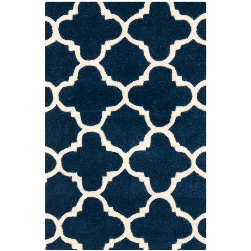 SAFAVIEH, Handmade Chatham Caisa Modern Moroccan Wool Rug - 2'3" x 5' - Dark Blue/Ivory