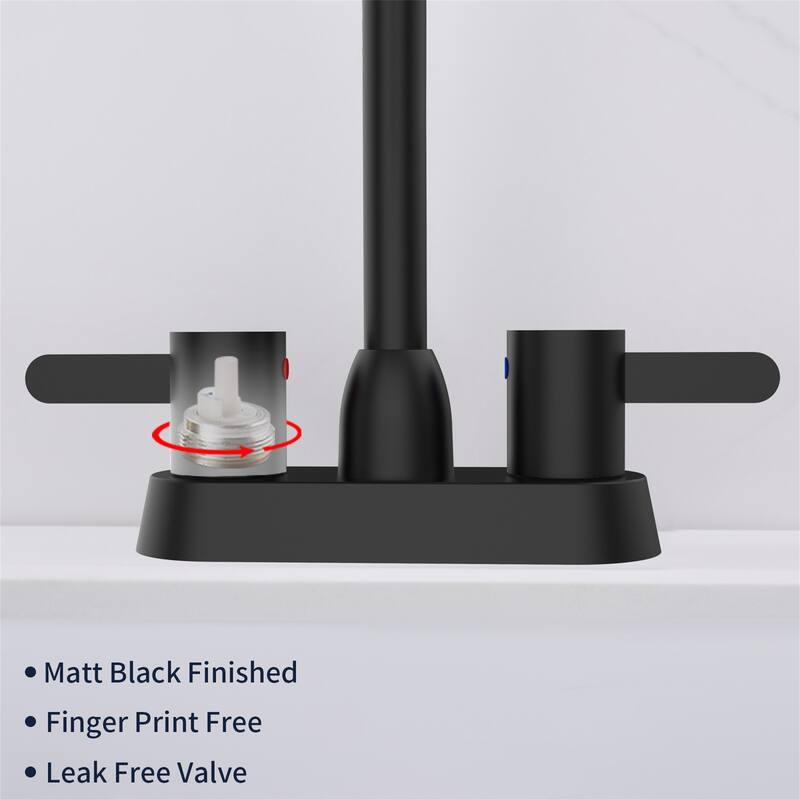 4 Inch Centerset Bathroom Faucet Matte Black 2-Handle Basin Vanity Sink RV Faucet with Swivel Spout