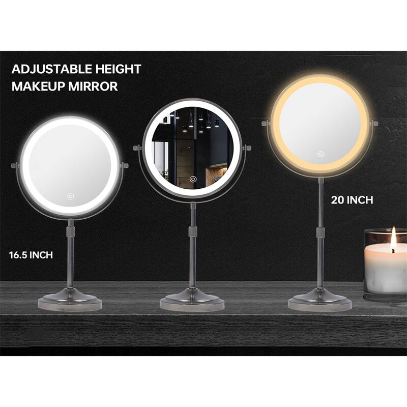 9" Lighted Makeup Double Sided 1X/10 Magnification Mirror, 3 Lighting