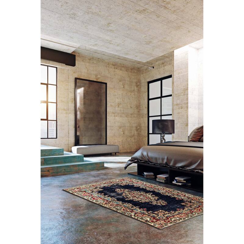 ECARPETGALLERY Hand-knotted Antalya Vintage Dark Navy Wool Rug - 3'9 x 7'0