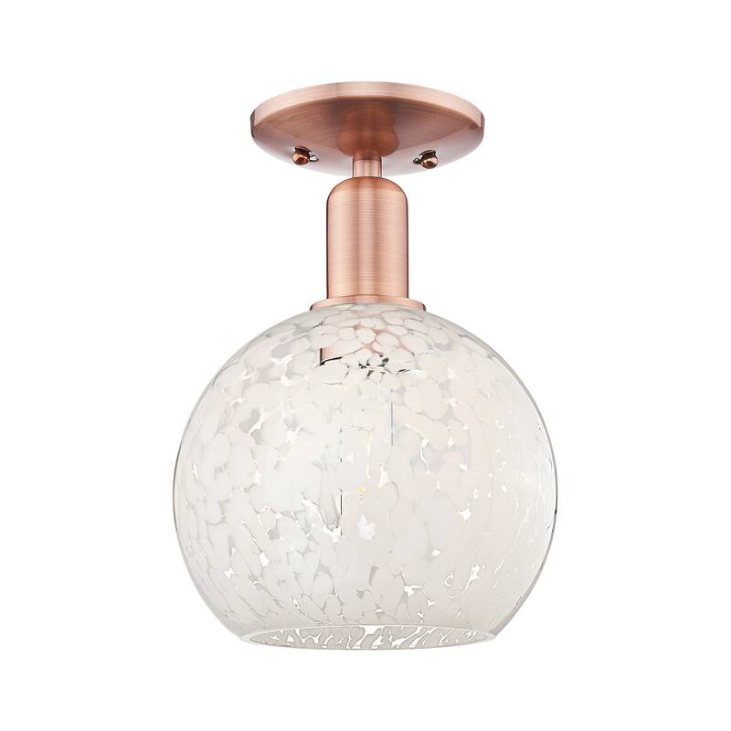 Innovations Lighting 716-1C-12-8 White Mouchette Semi-Flush White - Antique Copper / White Mouchette