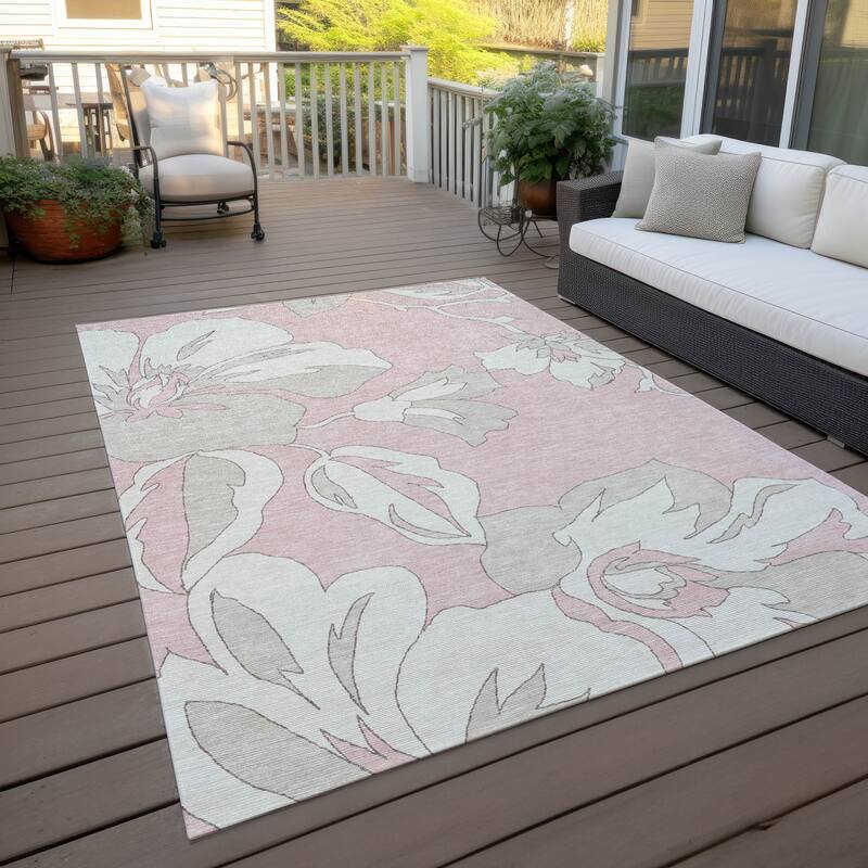 Machine Washable Indoor/ Outdoor Chantille Floral Contemporary Rug - Pink - 5' x 7'6"