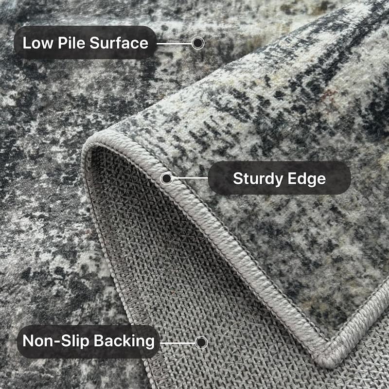 Mcow Abstract Low Pile Machine Washable Non-Slip Area Rug
