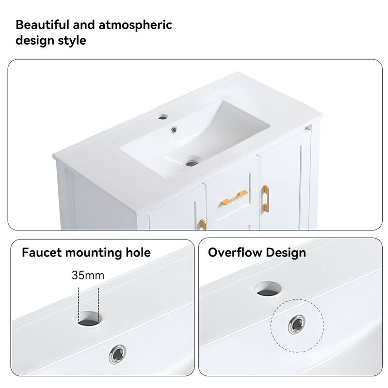 36" Bathroom Vanity with Undermount Single Sink and 2 Doors and 3 Drawers - 36''
