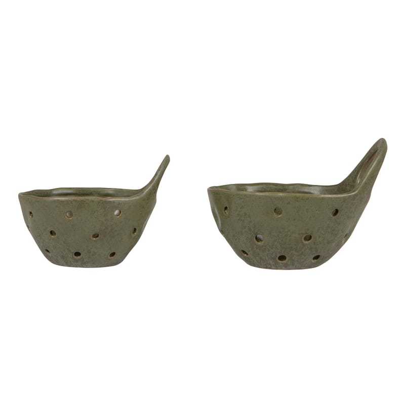 Set of 2 Cream Stoneware Colanders