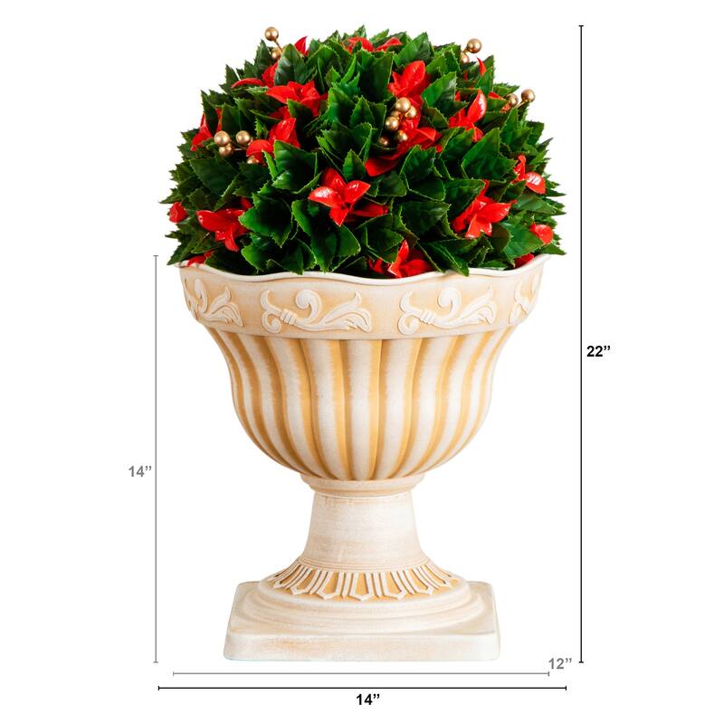 22-in UV Resistant Artificial Red Tip Photinia Christmas Ball