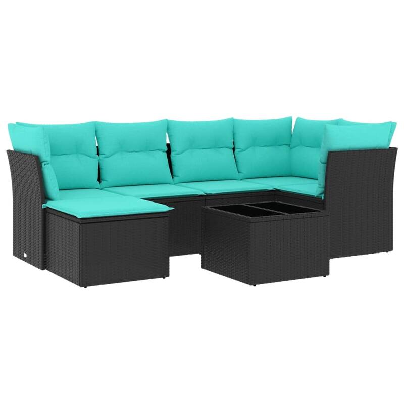 vidaXL 6/7 Piece Patio Sofa Set with Cushions Black/Brown/Gray Poly Rattan - 21.7 x 24.4 x 27.2