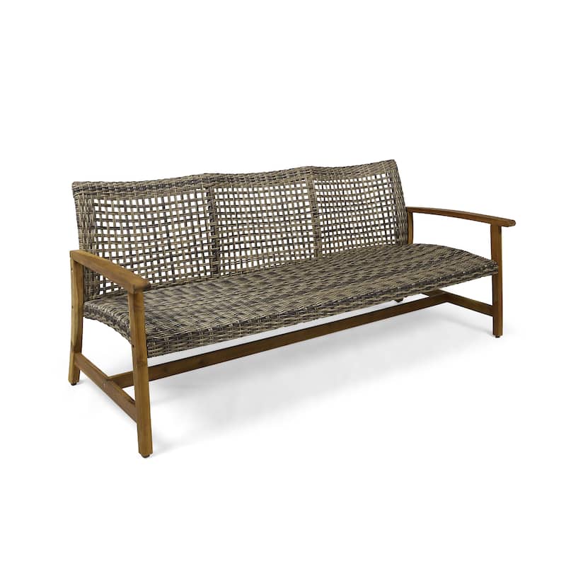 Outdoor Rattan Loveseat Sofa Acacia Wood 3 Seater Couch