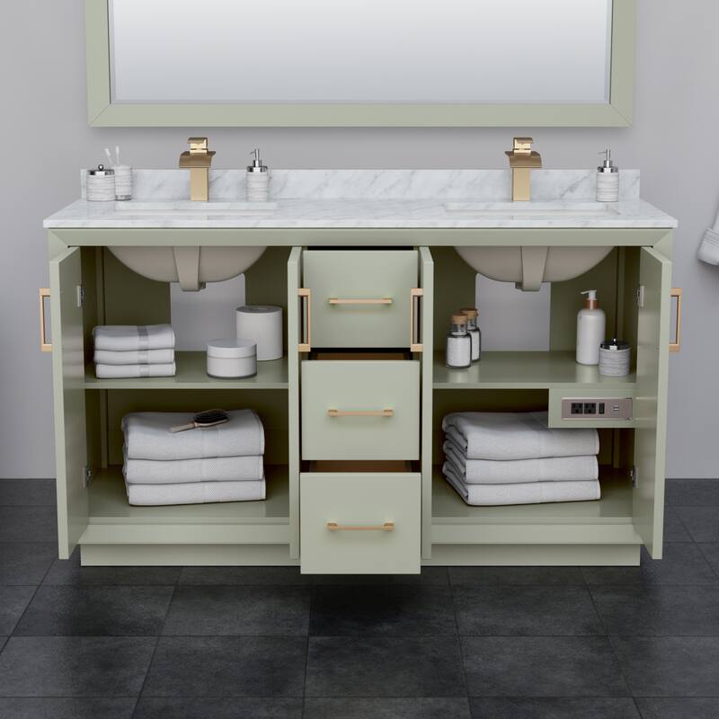 Strada 60-Inch Double Vanity Set, Carrara Marble Top