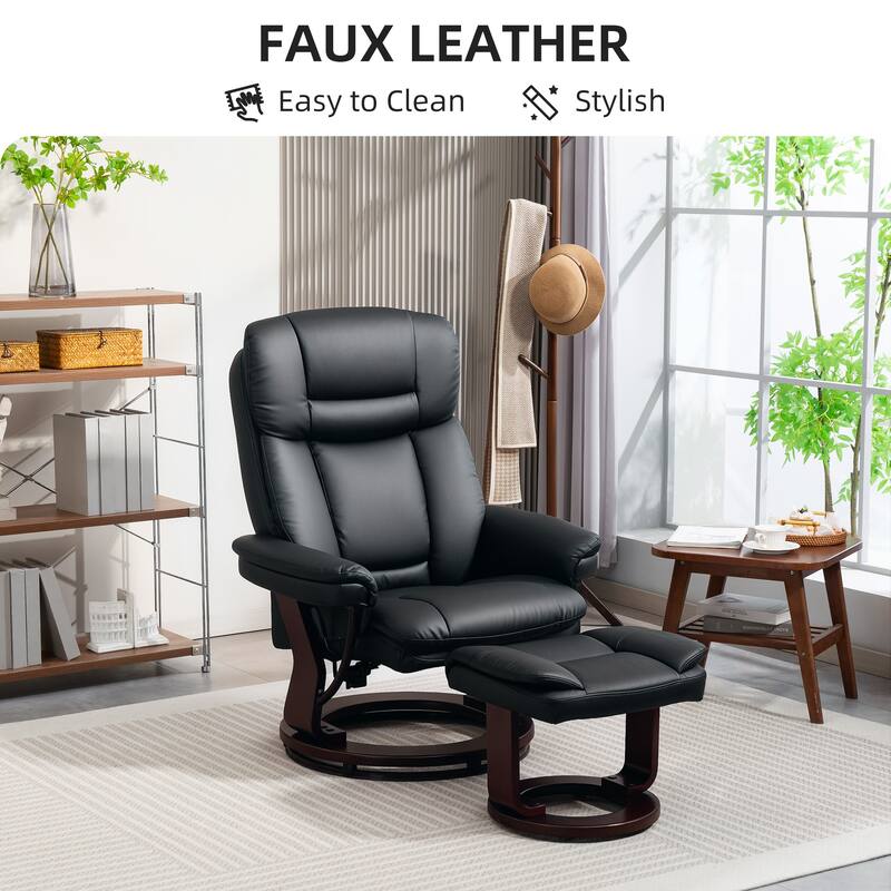 Modern Faux Leather Recliner Chair with Ottoman and Adjustable Positions Metal Base for Living Room
