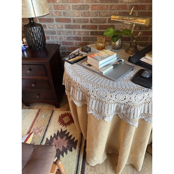 Elegant Bright Orange Floral Hand Crochet Cotton Table Topper 