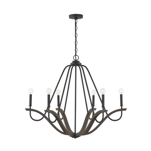 slide 2 of 9, Clive 6-light Carbon Grey & Black Iron Chandelier 29.5"H x 36"W