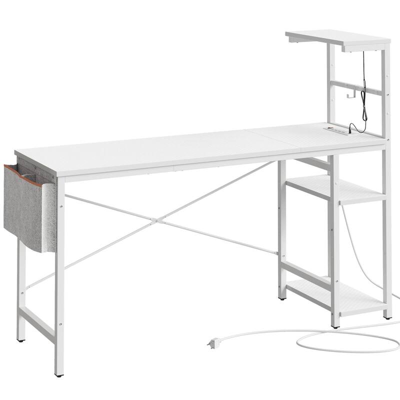 61" Gaming Desk Computer Desk with LED Lights Storage Shelves and Side Bag Home Office Desk