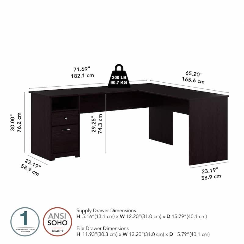 72W L-shaped Computer Desk with Drawers by Bush Furniture