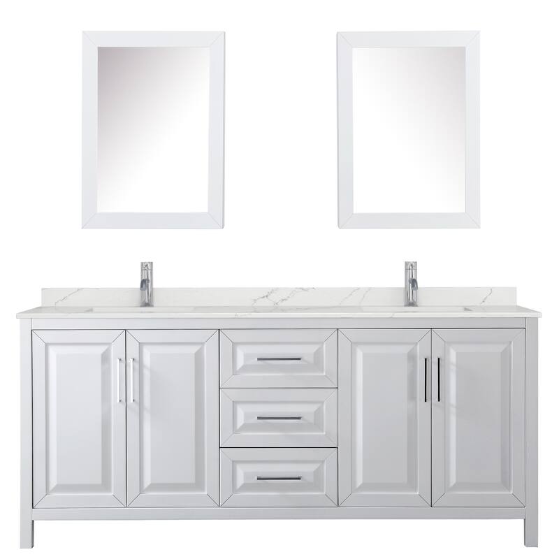 Daria 80-inch Double Vanity, Single Hole Quartz Top, Med Cabinets