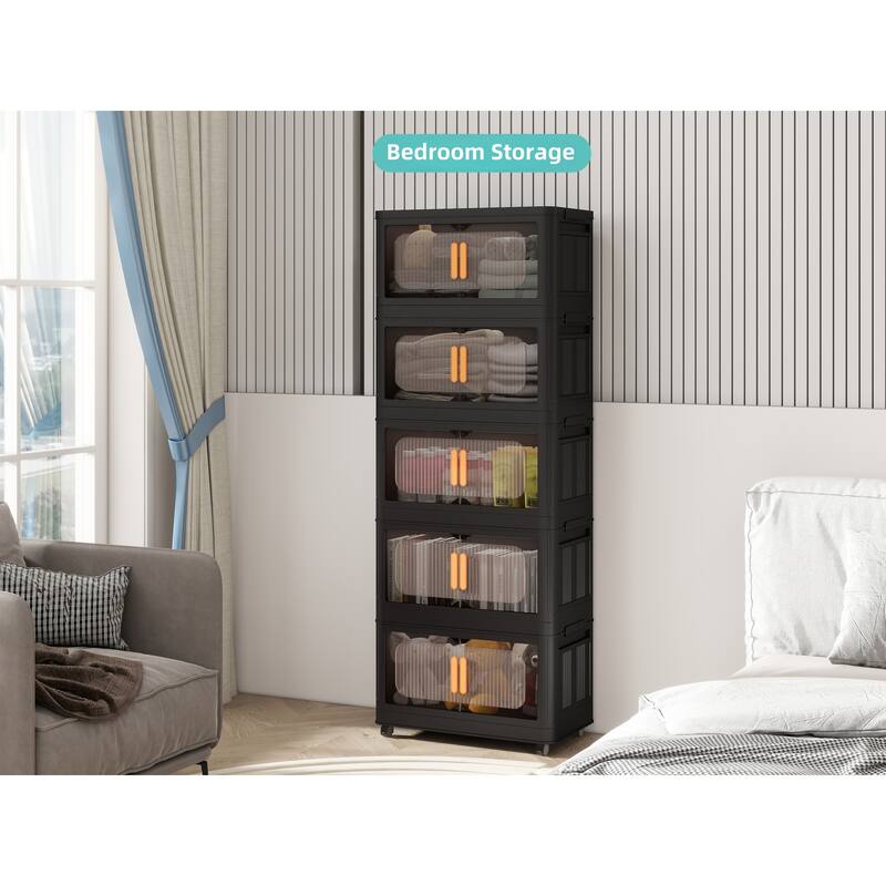 Heavy Duty Foldable Storage Cabinet with Wheels - Stackable Organizer for Garage and Home