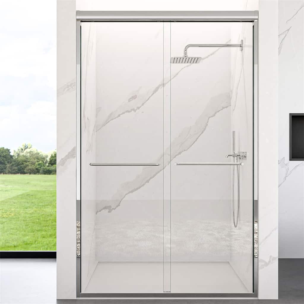 Semi-Frameless SGCC Tempered Glass Double Sliding Shower Door with 1/4" Thick