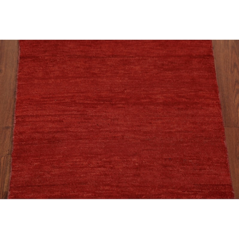Modern Gabbeh Oriental Foyer Rug Handmade Red Wool Carpet - 1'10"x 2'10"