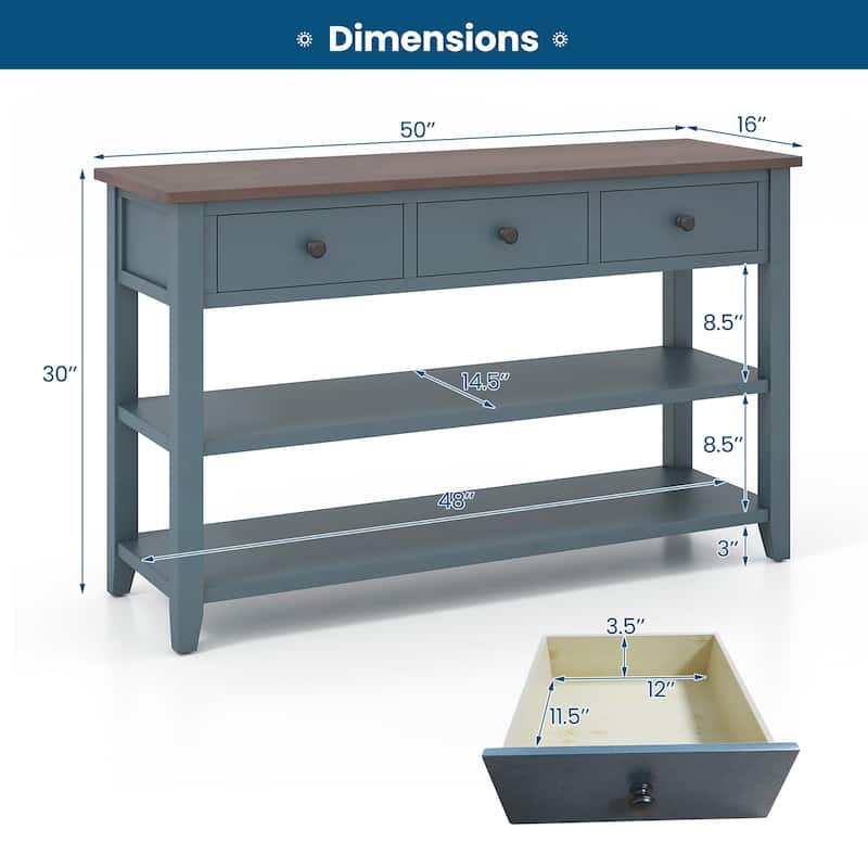 Gymax 50'' Farmhouse Entryway Table w/3 Storage Drawers and 2 Open