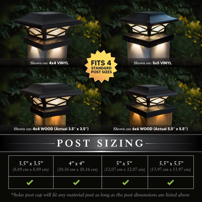 Classy Caps Kingsbridge Black Dual Lighted Solar Post Cap (Set of 2) - N/A