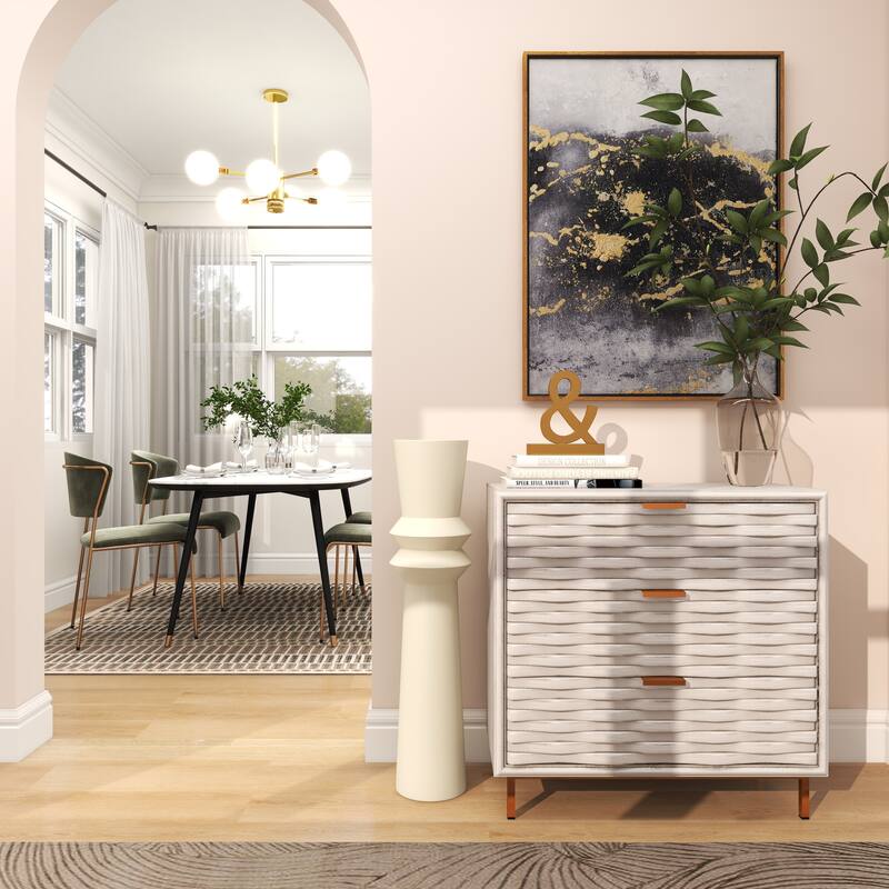 The Novogratz Cream Metal Tall Art Deco Fluted Floor Vase