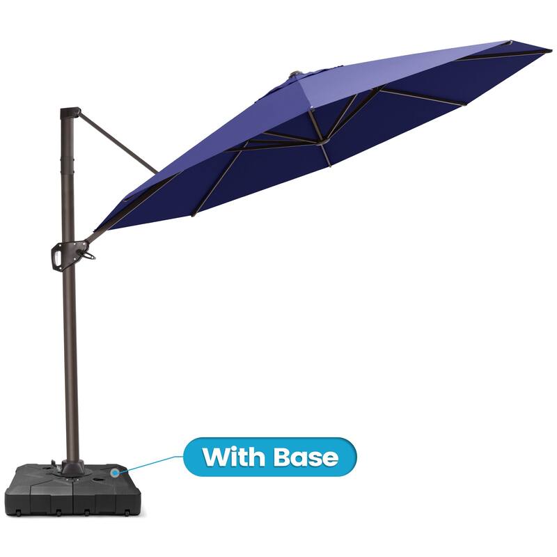 Outdoor 11 Ft Patio Cantilever 360 Degree Rotation Offset Umbrella with Base