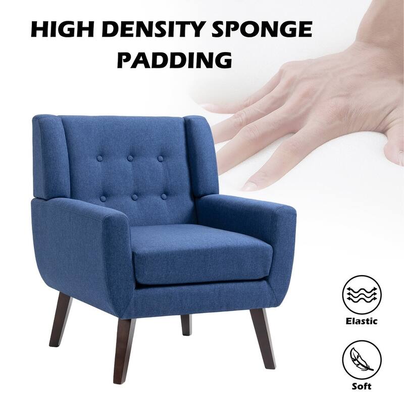 Mid Century Modern Button Tufted Accent Chair with Wood Legs