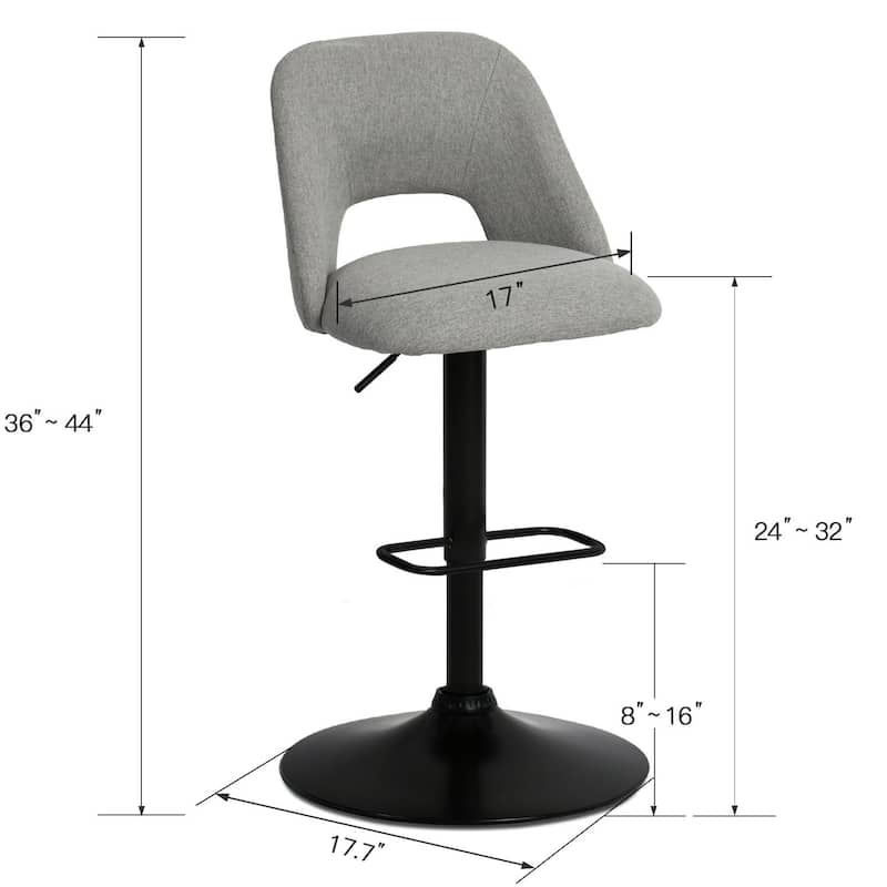 17.7" Bigger Base Vinyl Adjustable Height Swivel Bar Stool, Set of 2 - 32"x17"x17"