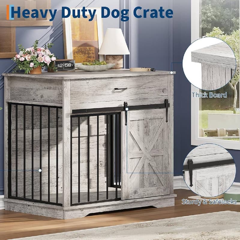2-in-1 Dog Crate Furniture, Farmhouse Dogs Kennel for Small Medium Dogs