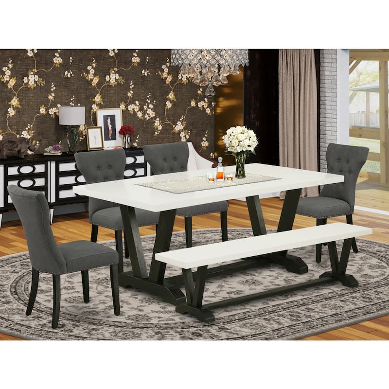 Modern Dinette Set - 6 Piece Table & Chair Set with Bench - Kitchen Dining Room Furniture