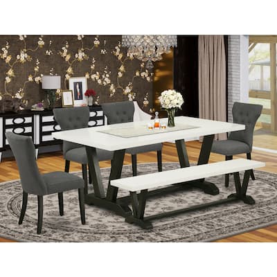 Modern Dinette Set - 6 Piece Table & Chair Set with Bench - Kitchen Dining Room Furniture