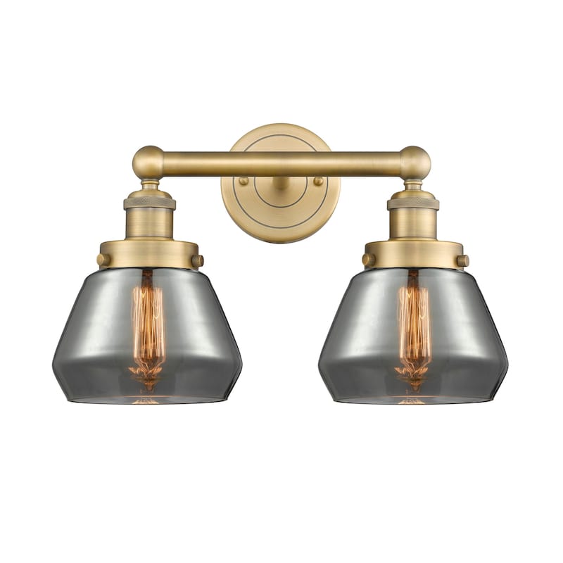 Innovations Lighting 616-2W-10-16 Fulton Vanity Fulton 2 Light 16" - Brushed Brass / Plated Smoke