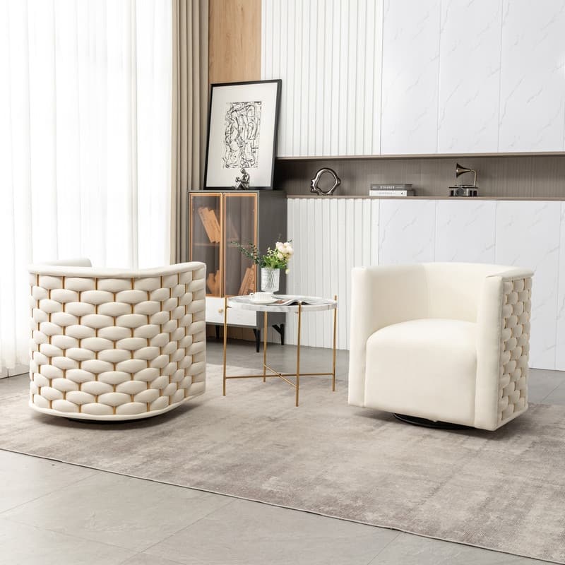 Modern Glam Velvet Upholstered 360 Degree Swivel Barrel Chair Set of 2