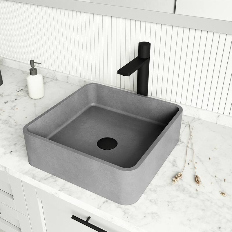 Vigo Concreto Stone 15-3/8" Square Concreto Stone Vessel Bathroom Sink