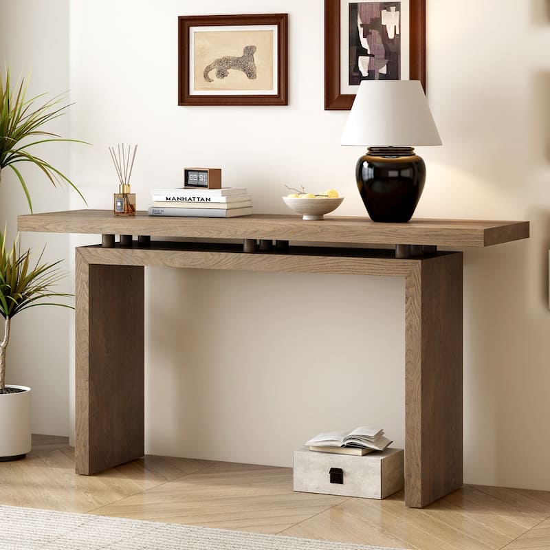 Ash Veneer Console Table, Modern Simple Style, Featuring Clever Tabletop Design, Suitable for Entryway, Hallway - Beige