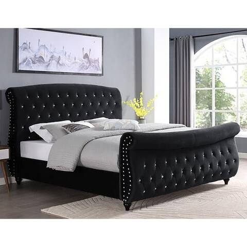 Best Master Furniture Garvey Sleigh Upholstered Tufted Panel Bed